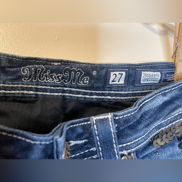 Miss Me Straight Leg Denim Jeans Big Bling Size 27 - Picture 11 of 15